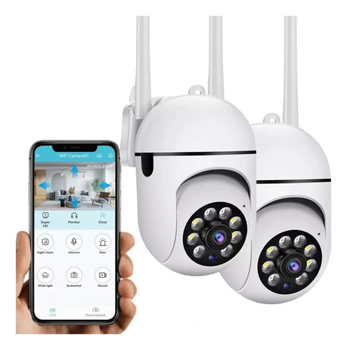YUTUCAM Cámara De Seguridad Exterior 2 PCS 2.4Ghz WiFi Con HD 1080P PTZ Foco 360° Alarma Cámara De Vigilancia 3MP Visión Nocturna Audio Bidireccional Detección de Movimiento Seguimiento Automático