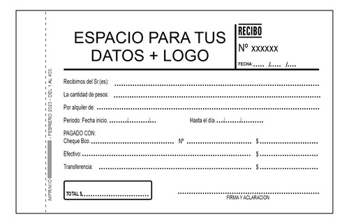 2 Talonarios Duplicado Recibi Personalizado Troquelado