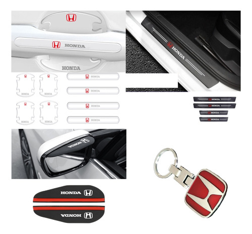 Combo Honda Protector Zocalo Puerta Picaport Visera Llavero 