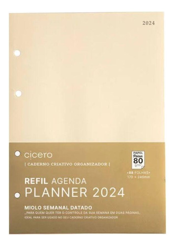 Refil Planner Argolado Cícero Pólen 2024 Semanal 17x24cm