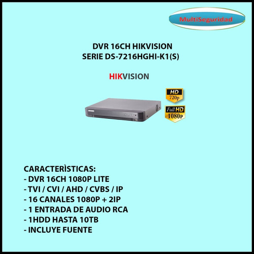 Dvr Hikvision 16ch 7p 1080p Ds 7216hghi K1 S Inc Iva Mercado Libre