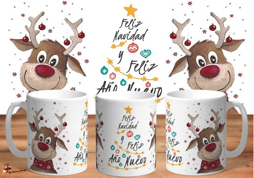 Taza De Ceramica Feliz Navidad Y Feliz Año Nuevo Reno Hd Art