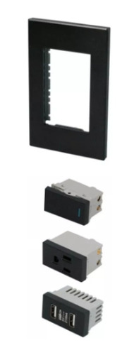 Placa Armada Con Usb, 1  Apagador Y 1 Contacto Color Negro