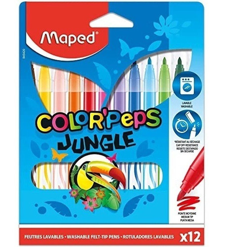 Caneta Hidrografica Color Peps Jungle Estojo 12 Cores  Maped