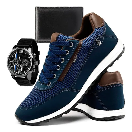 Tenis Masculino Sapatenis Confortavel Carteira Relogio Frete