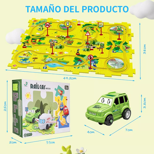 Coche De Pista De Rompecabezas 25 Pz Dinosaurio