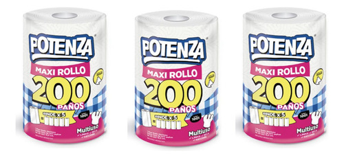 Rollo De Cocina Potenza - Maxirollo 200 Paños X 3unidades