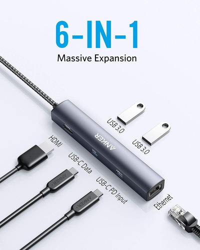 Hub Usb C Anker, Con Suministro De Energía De 65 W, Hdmi