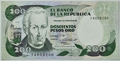 Billete 200 Pesos 01/nov/1985 Colombia Unc