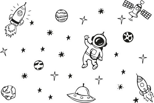 Kit Adesivos Parede Astronauta Estrela Lua Foguete Estrelas