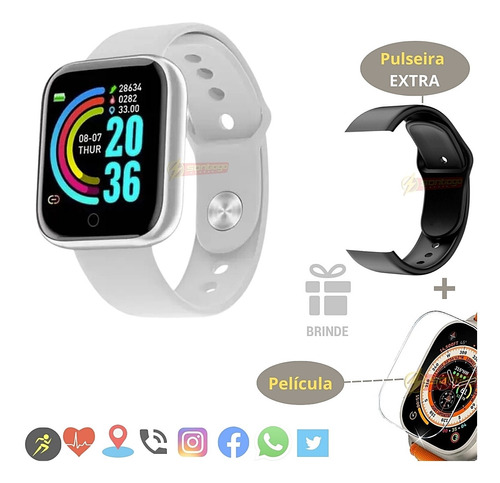 Smartwatch D20 Ultra Feminino Masculino + Pulseira Película