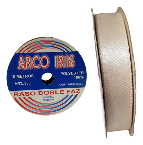 Cinta De Raso Doble Faz N°3 (15mm) X Rollo De 10mts Natural Arco Iris