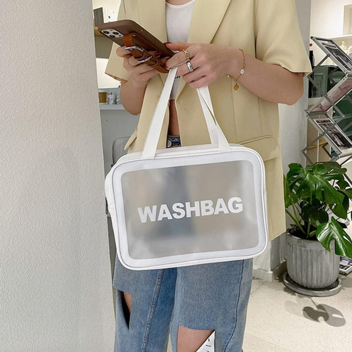 Organizador De Viaje Neceser Kit Estuche Valija Pvc X 3 Color Blanco Diseño De La Tela Liso Con Logo