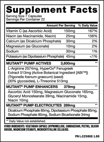 Pre Entreno Mutant Pump Oxido Nitrico 22 Servicios L Sabor N/a