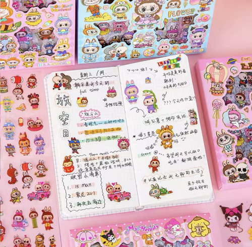 Set 100 Stickers Labubu Caja Láminas Con Pegatinas