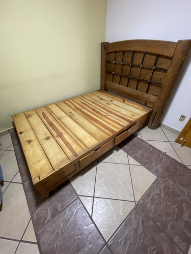 Cama Matrimonial Madera Con Cabecera Usada Marrón Madera Con Cajones (Usado)
