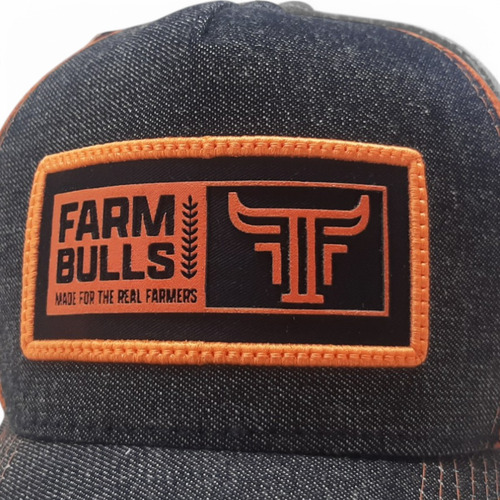 Gorra Farm Bulls Trucker Escudo Aplique Naranja Y Azul Único