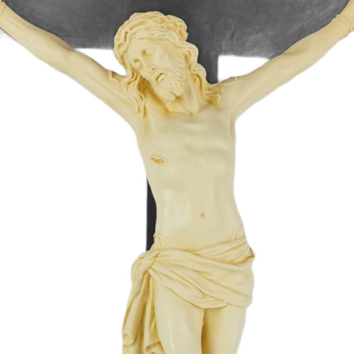 Imagem 3 de 6 de Crucifixo Tradicional Madeira Imagem Resina Cor Marfim 70cm