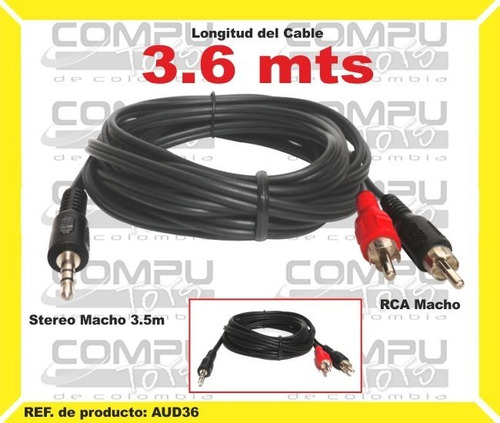 Cable Stereo 3.5mm A Rca 3.6 Metros Ref: Aud36 Computoys Sas