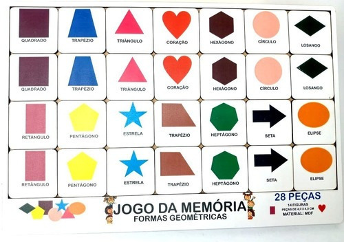 Jogo Educativo Memória Brinquedo Formas Geométricas Madeira