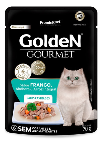Sachê Golden Gourmet Gato Castrado Frango 15 Unidades 70g