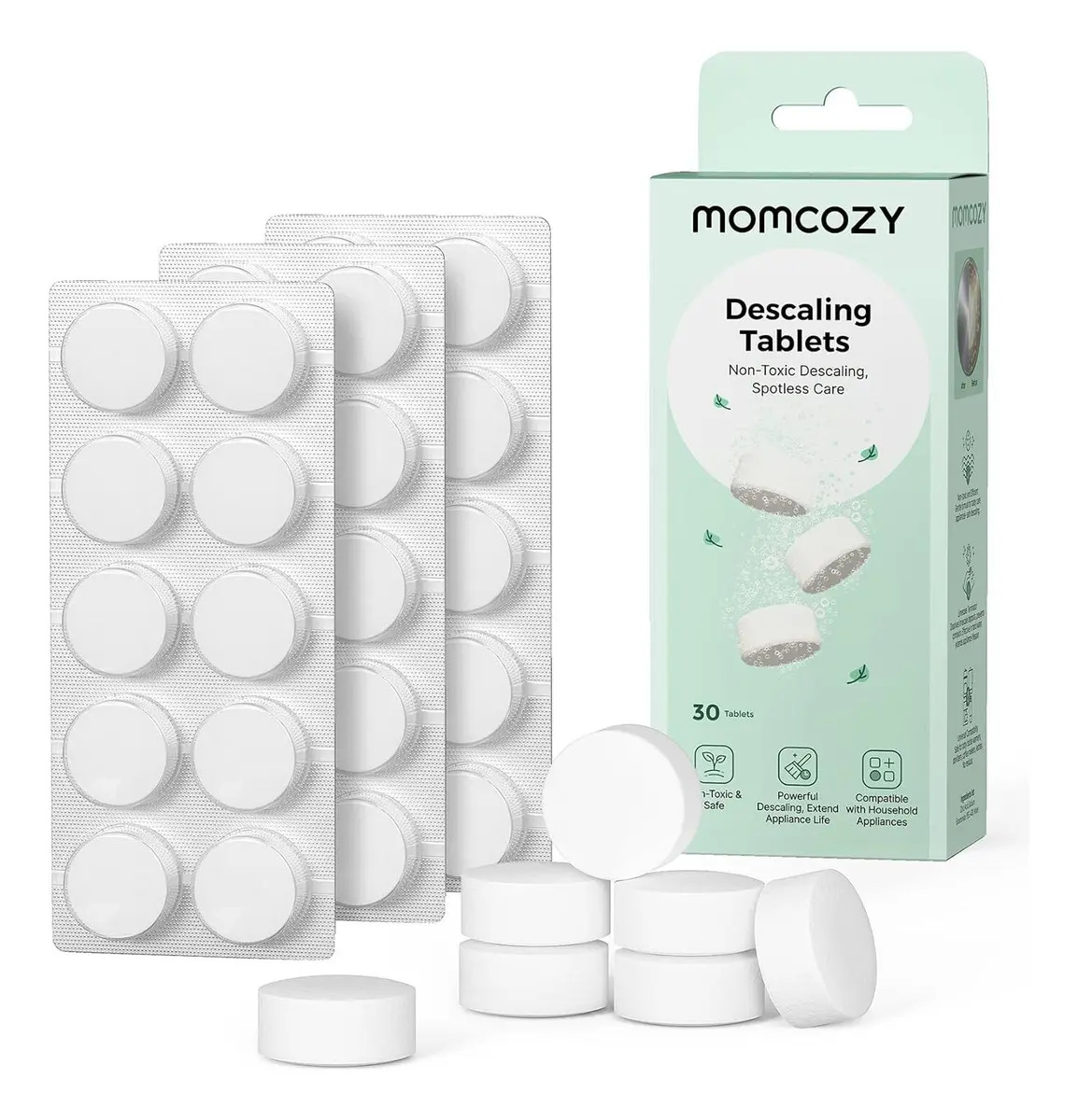 Momcozy Tabletas Desincrustantes Para Lavadores y Esterilizadores de Biberones, 30 Pzas