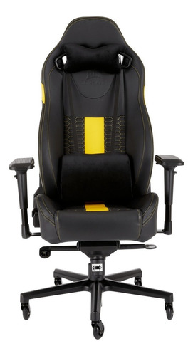 Silla de escritorio Corsair T2 Road Warrior gamer ergonómica  negra y amarilla con tapizado de cuero sintético