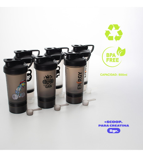 Vaso Shaker Flip 500 Ml Mezclador Proteinas 2 En 1 Con Scoop Calavera