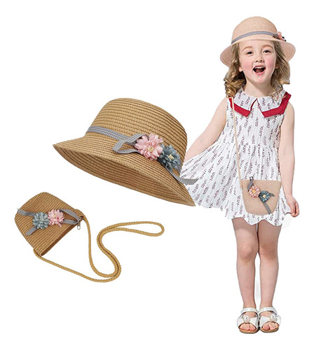 /chapéu De Palha Da Moda+bolsa Chapéu Infantil De Praia Para