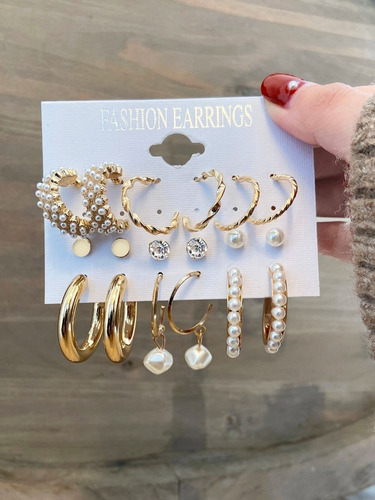 Imagen 3 de 6 de Pack 9 Pares Aros Zarcillos Aretes De Acero Inoxidable Mujer
