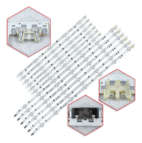 Kit 12 Barras Compatível Com Ue50H5000Aw Un50J5500 Un50H6350 Televisão 50 Polegadas Pci Eletroparts