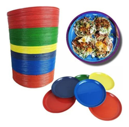 Plato Taquero 50 Piezas Colores Surtidos Plástico Platos