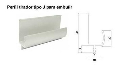 Perfil Tirador Tipo J 18mm Mate. Super Formica