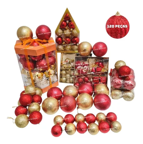 Kit Conjunto 6 Peças Decoração Enfeite Bola Árvore Natal Vermelho Glitter  Natalina 12,5cm