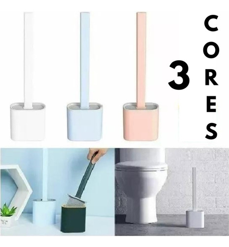 Escova Vaso Sanitário De Silicone Flex Com Base P/ Banheiro Cor Azul