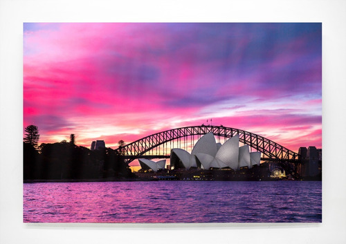 Cuadro Decorativo Moderno Atardecer En Sydney 120x80cm En Hd Color Rosa