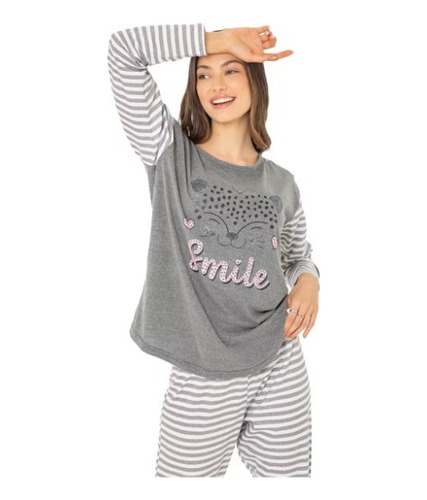 Pijama Invierno Combinado Rayado/liso Smile Bianca Secreta