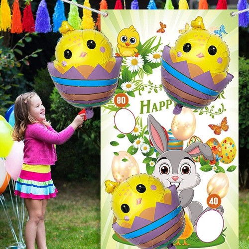 Globo Pollito Huevo De Pascuas Metalizado 60cm Decoración Amarillo Pollito