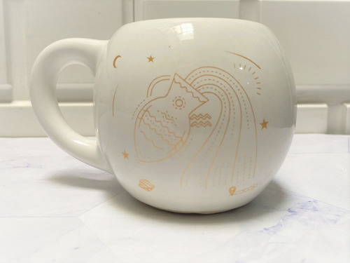 Taza Signos Acuario Astrologia Regalo Original Blanca C/ Oro