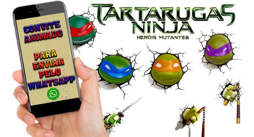 Convite Virtual Animado Tartarugas Ninjas - 3 Fotos 