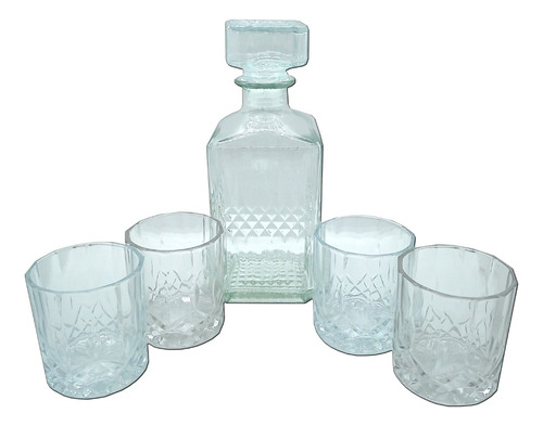 Set Whisky Decantador + 4 Vasos Vidrio Pettish Online Cg