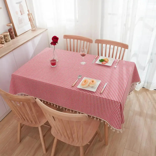 Mantel De Lino Y Algodón A Cuadros Para Mesa De Café Cuadrad