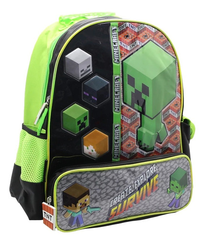 Mochila Escolar Minecraft Creeper 16´´ Pulgadas Espalda