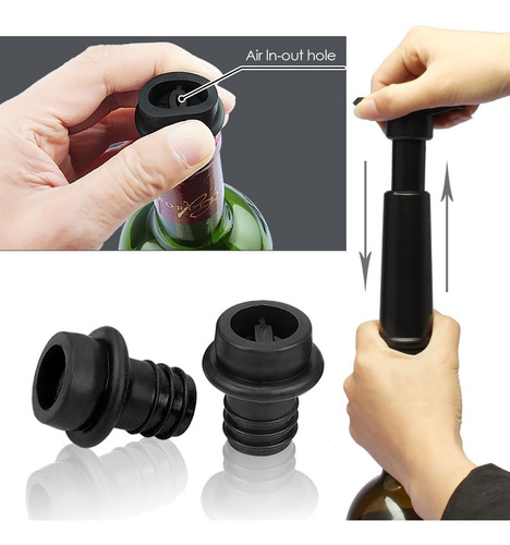 Bomba De Vacío Para Vino + 4 Tapones Extractores De Aire