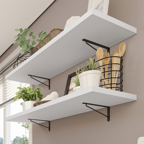 Kit 2 Prateleiras Suspensas Madesa 80 Cm Mão Francesa B Cor Branco