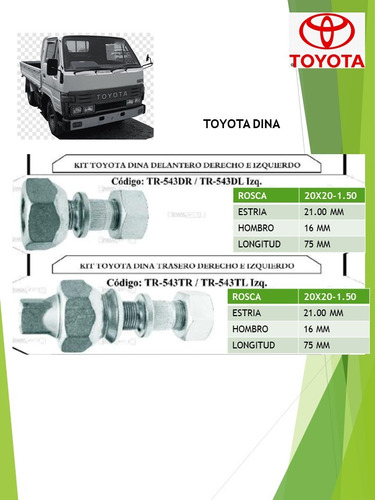 Kit Esparragos Delantero Y Trasero Toyota Dina