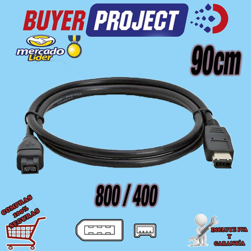 Cable Firewire 1394b 800/400 9 Pines A 6 Pines Macho 90cm