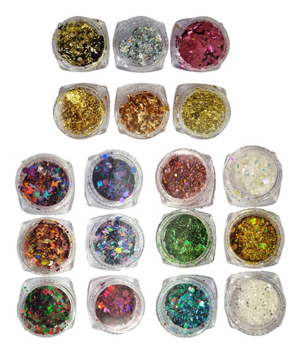 18 Glitter Flocado Com 3x6 Unidades Para Decoração De Unhas Cor Mix-a02