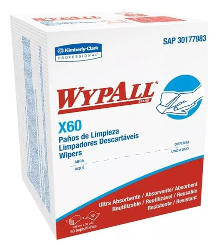 Paños De Limpieza Wypall Modelo X60 50 Paños Predoblado Rens