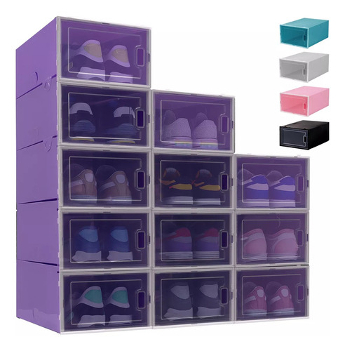Cajas Organizadoras Cajoneras Apilables Para Zapatos 12 Pzs Color Lila